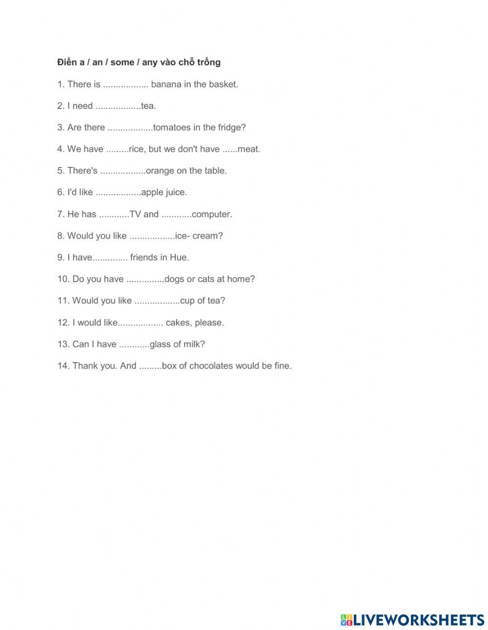 a-an online exercise for | Live Worksheets