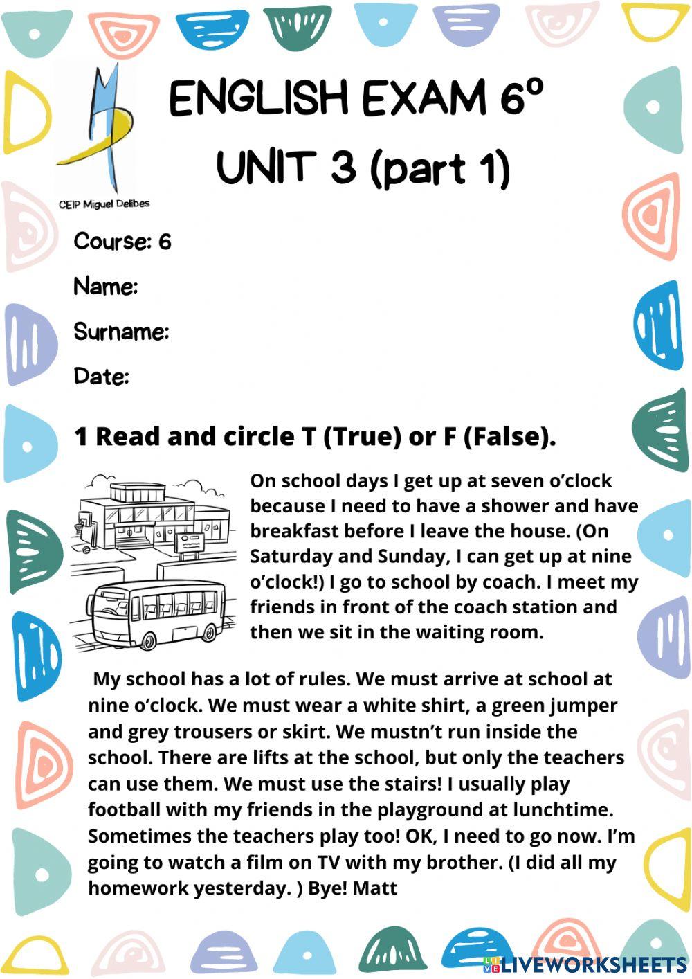 6º EXAM UNIT 3 (part 1)