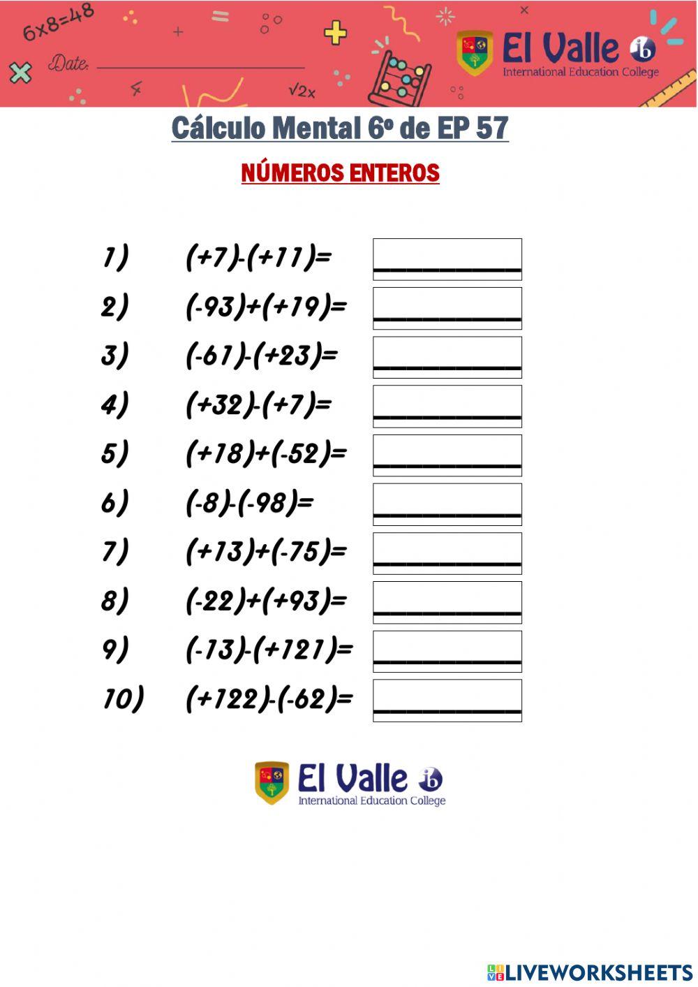 Cálculo Mental 6º de EP 57