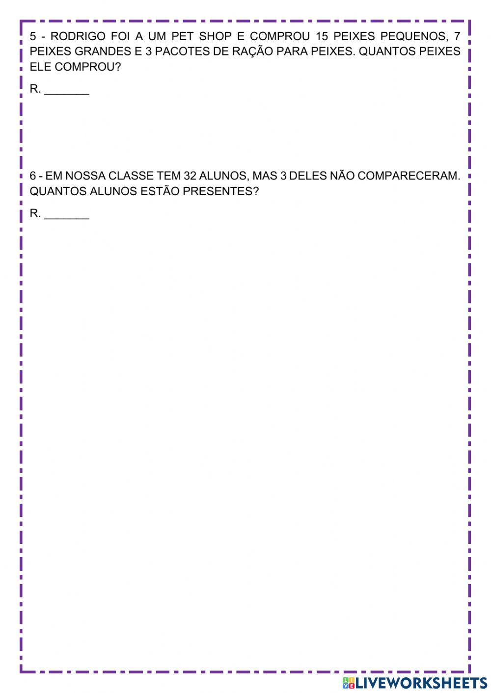 Adição e subtração - problemas