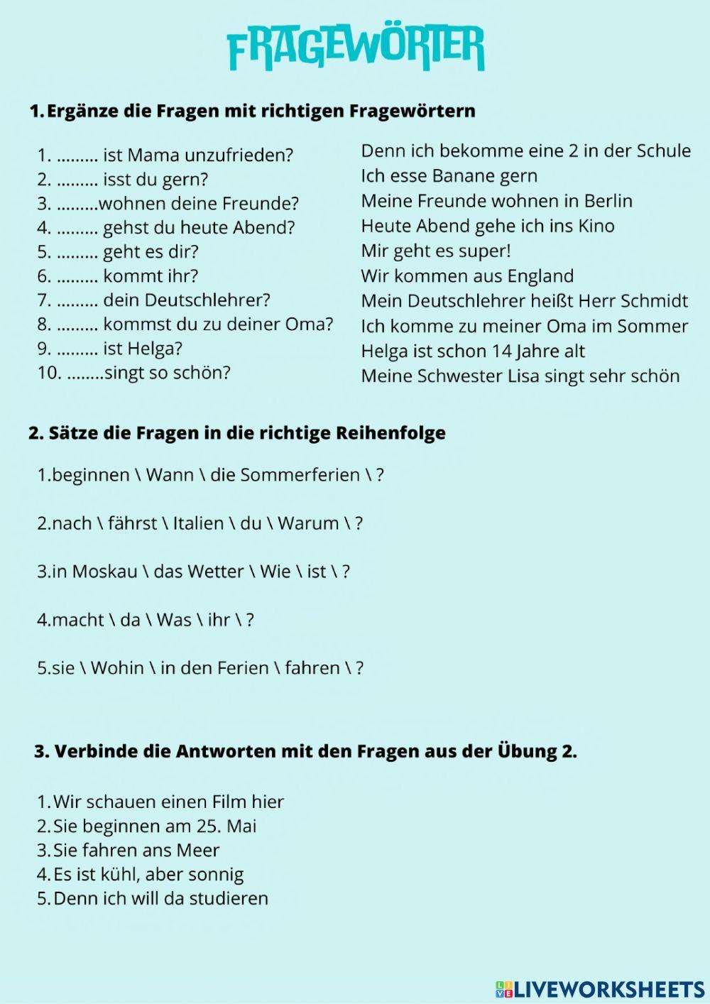 W-Fragen oder Fragewörter