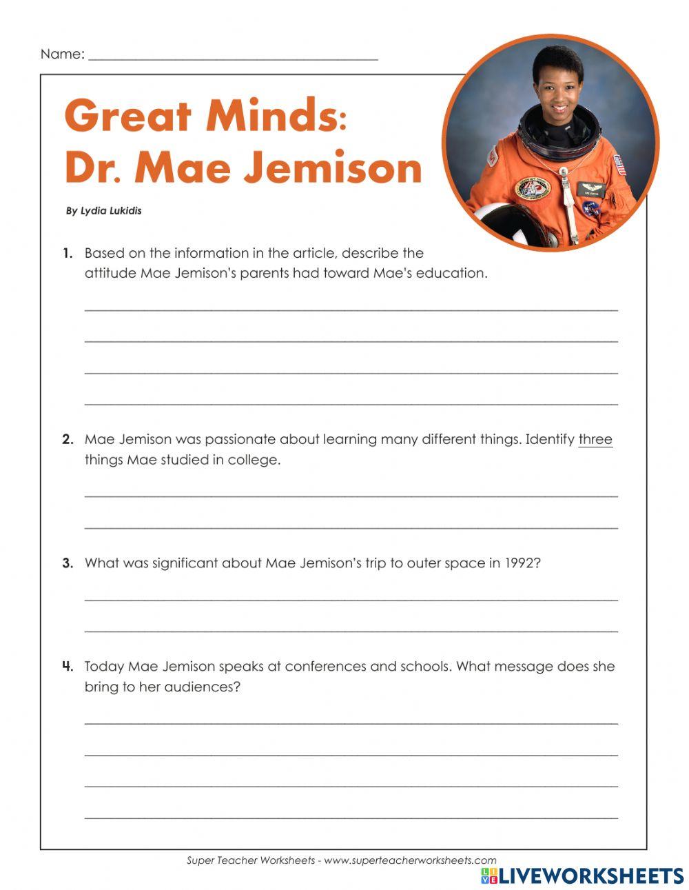 Mae Jemison online exercise for Live Worksheets