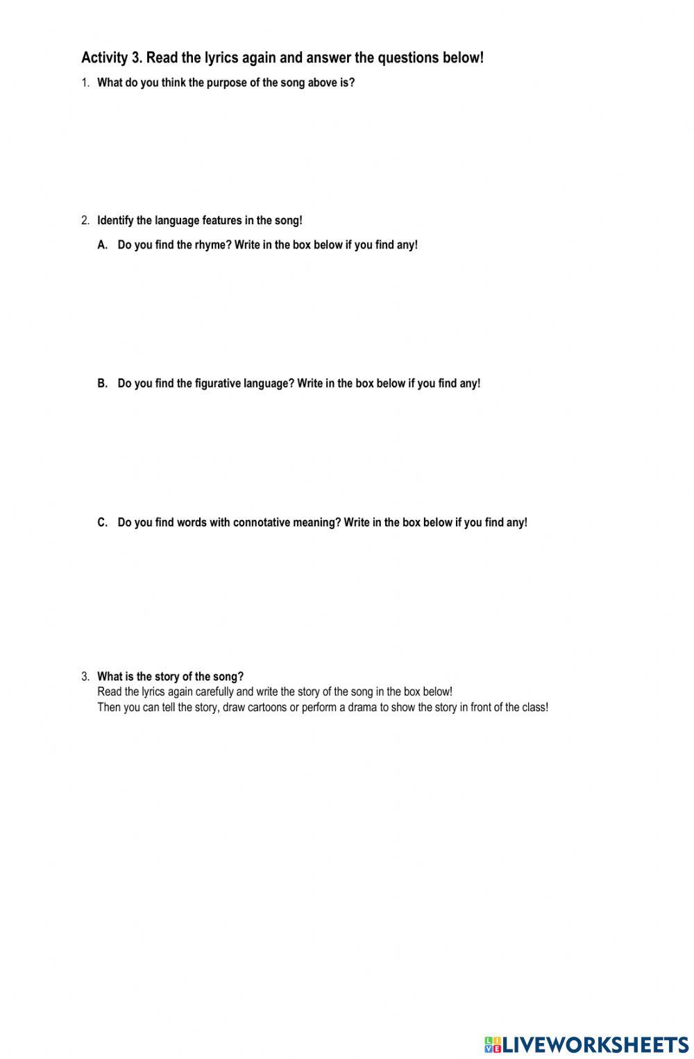Students Worksheet Song 4