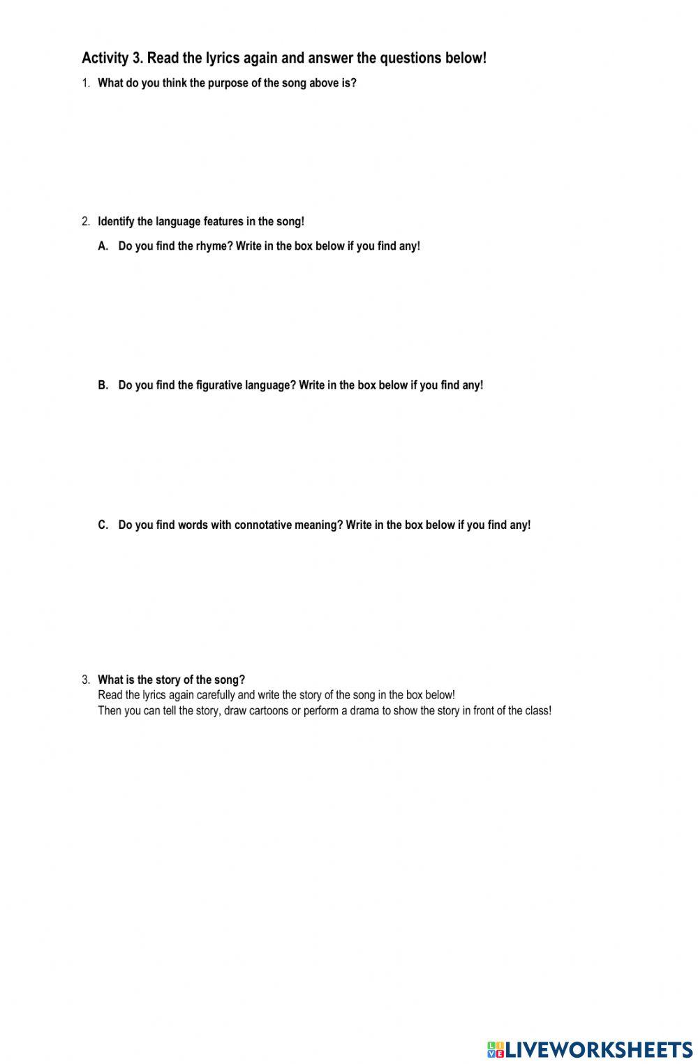 Students Worksheet Song 5