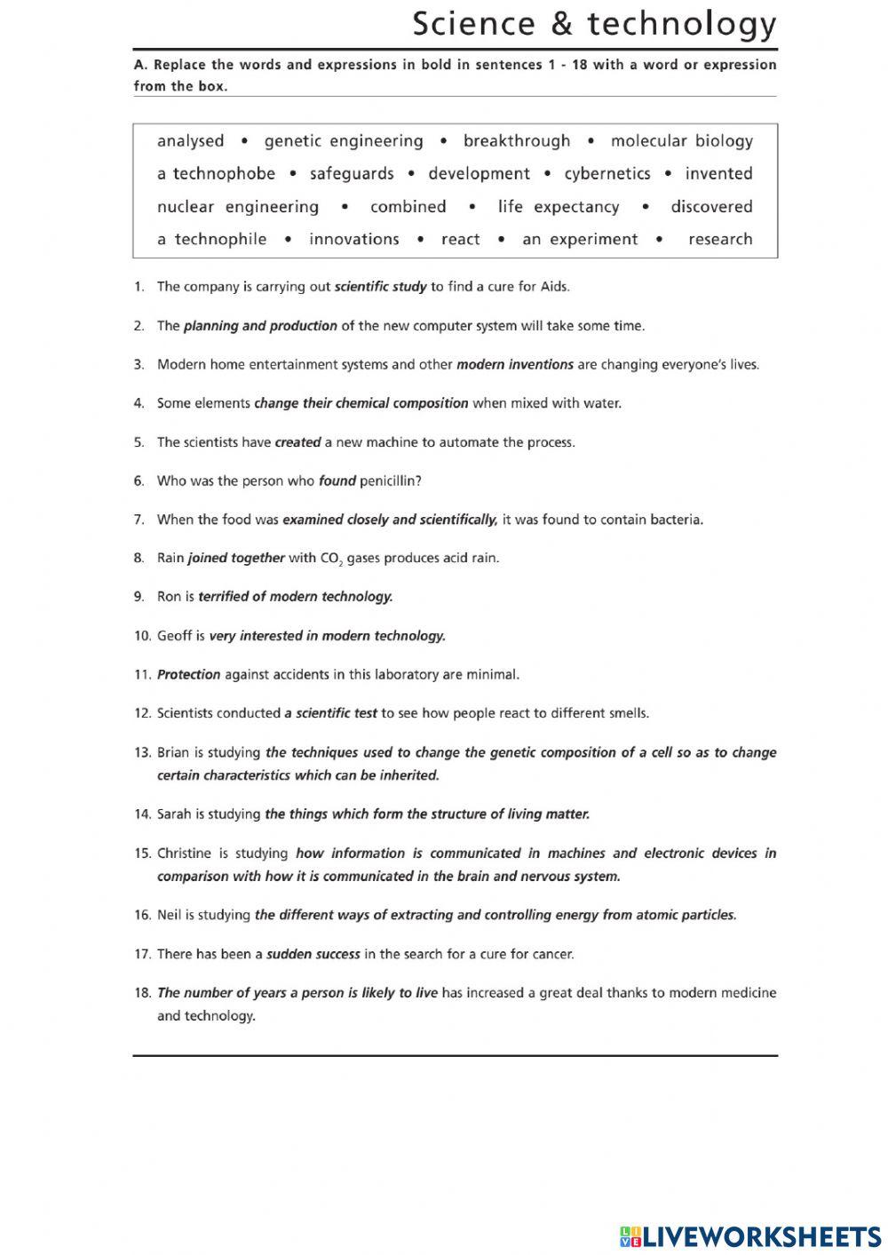 6927310 Science and Technology Vocabulary exercises