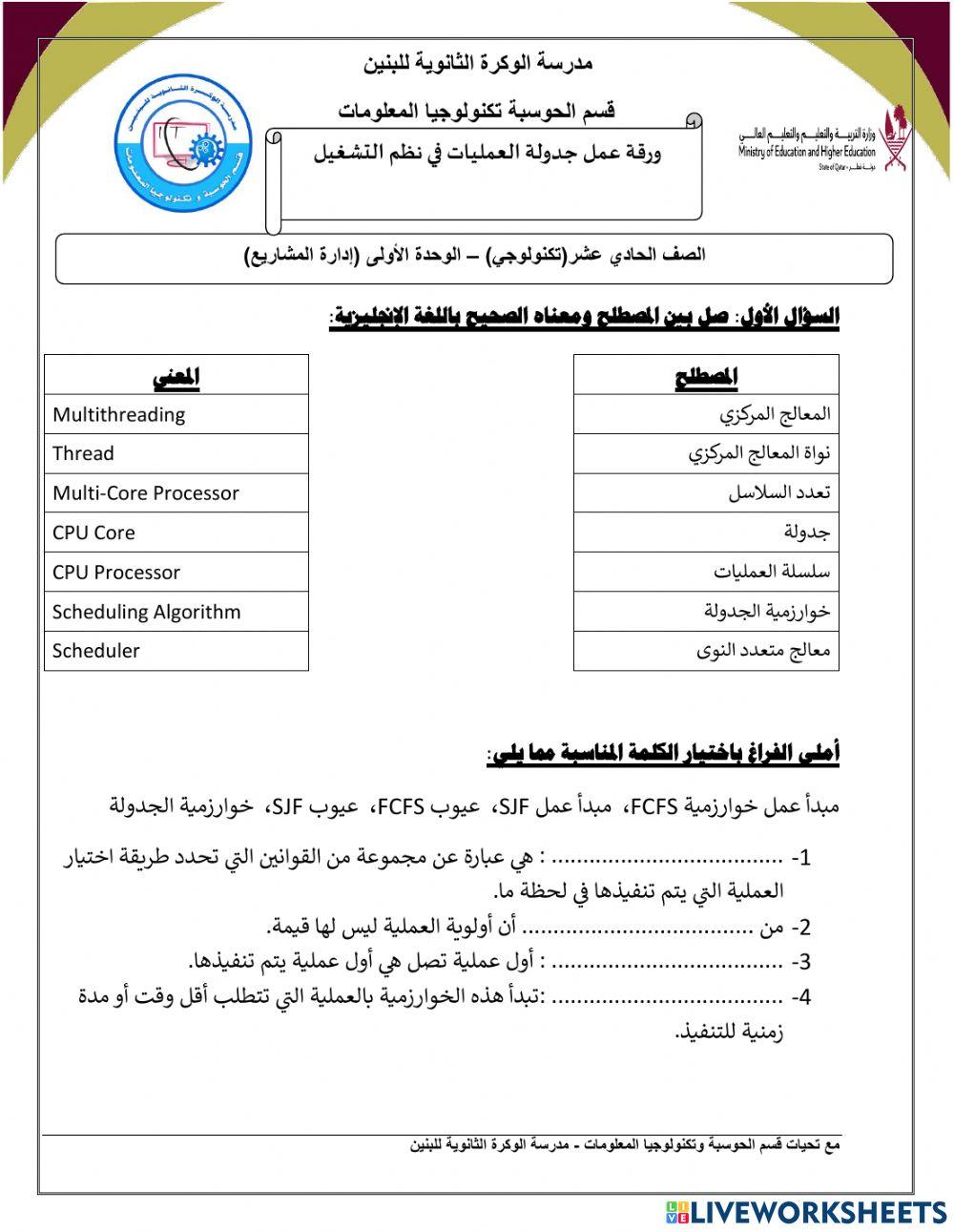 جدولة العلميات في نظم التشغيل