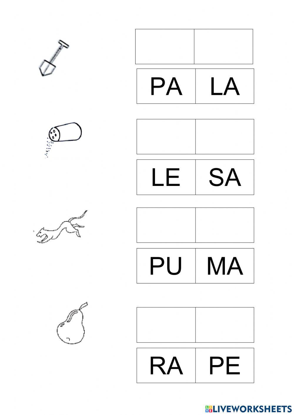 Riordina le sillabe (parole con sillabe m-l-p-r-s)
