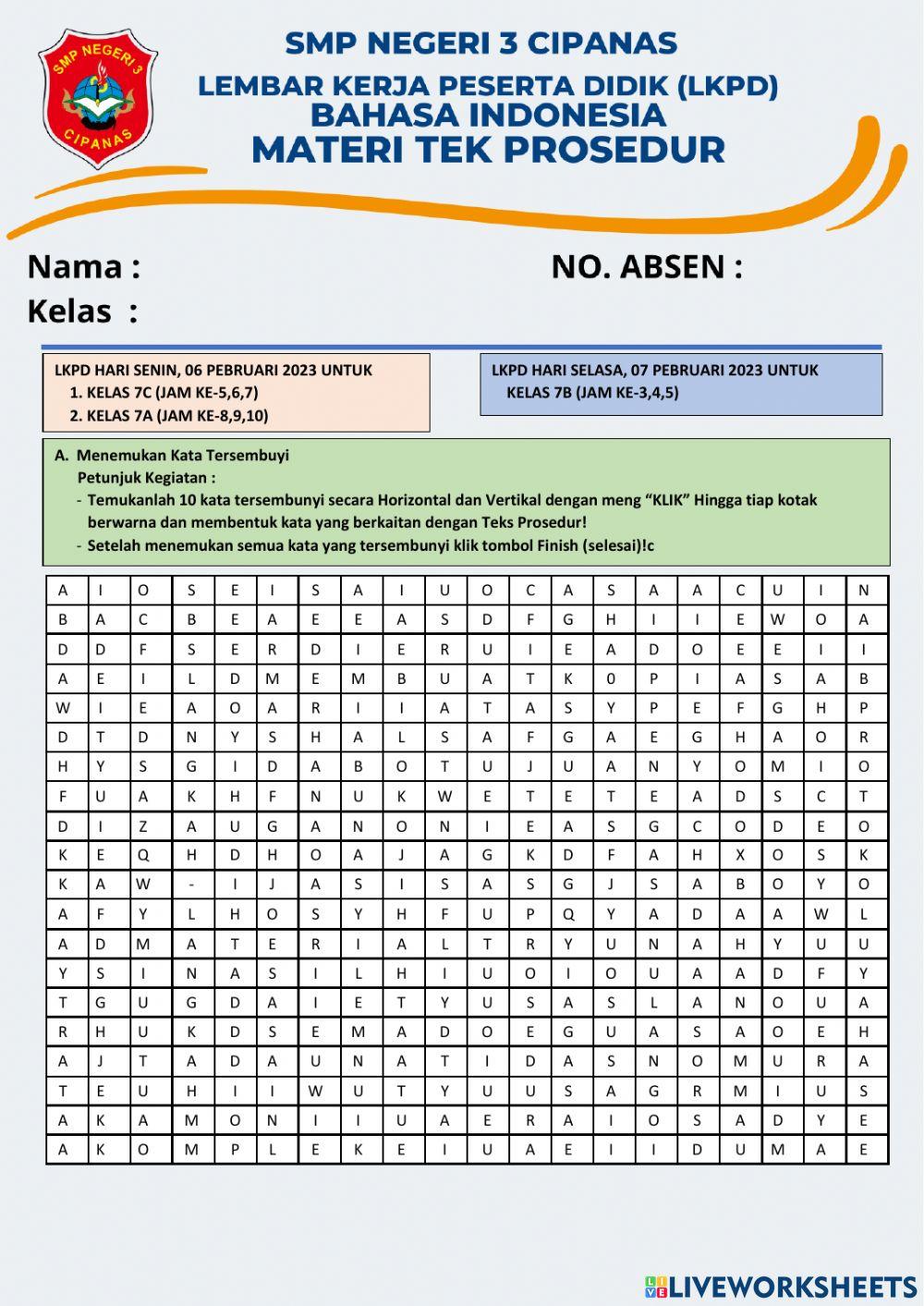 Lkpd teks prosedur ( untuk  hari senin kelas 7c-7a dan hari selasa untuk kelas 7b)