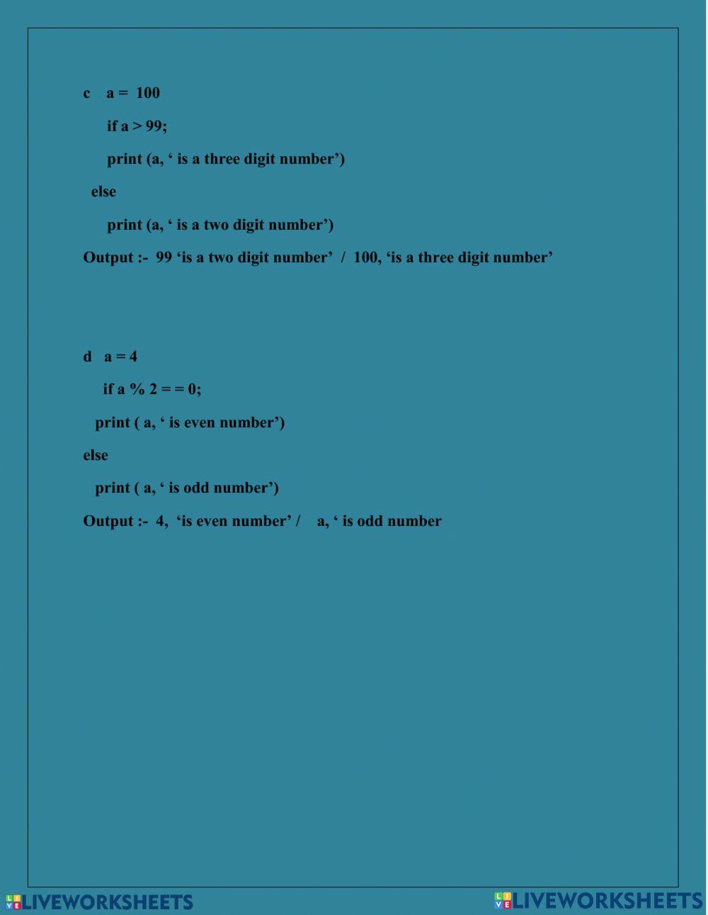Revision Worksheet More on Python online exercise for | Live Worksheets