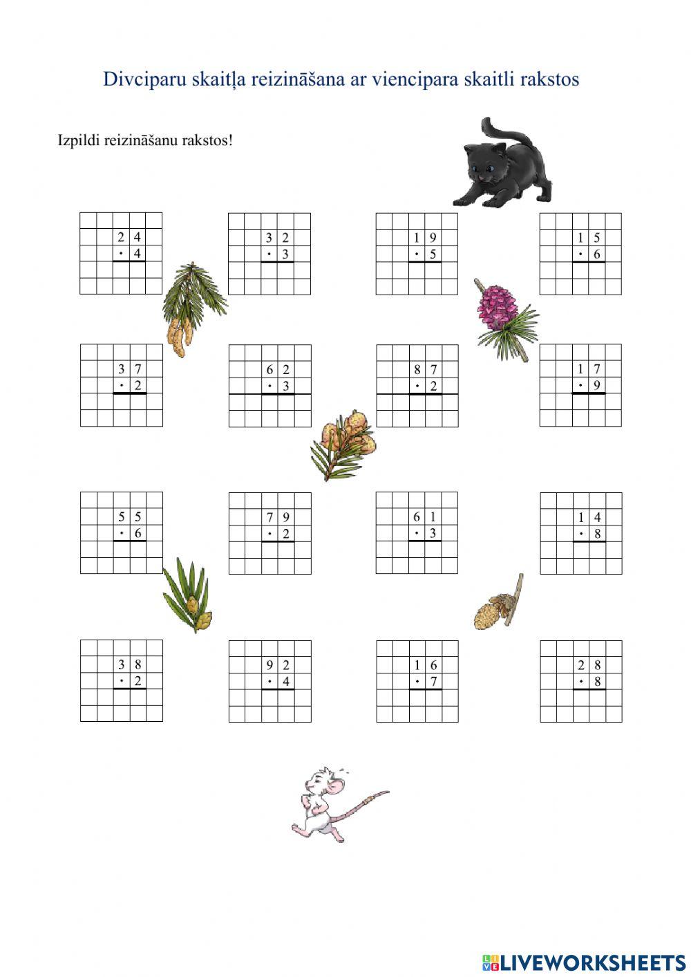 Divciparu skaitļa reizināšana ar viencipara skaitli