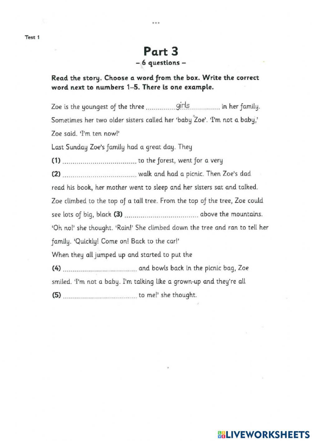 Movers. Test 1. R-W. Part 3