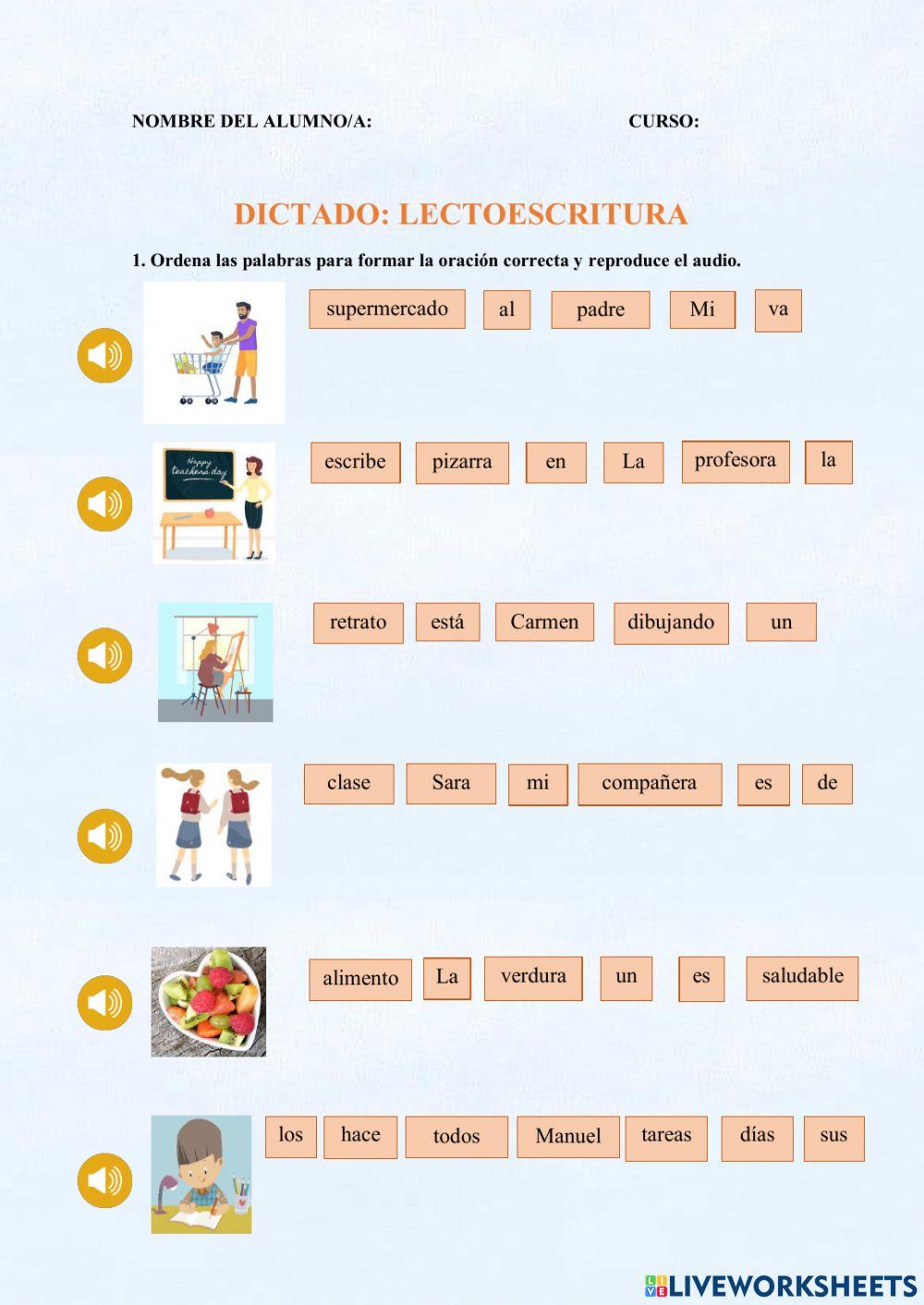 Ficha interactiva: dictado para lectoescritura