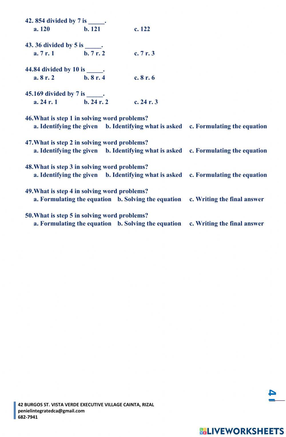 Q2 EXAM MATH 3 online exercise for | Live Worksheets