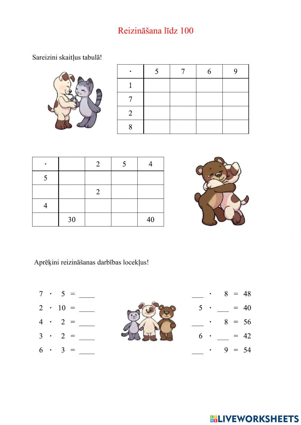 Reizināšana līdz 100