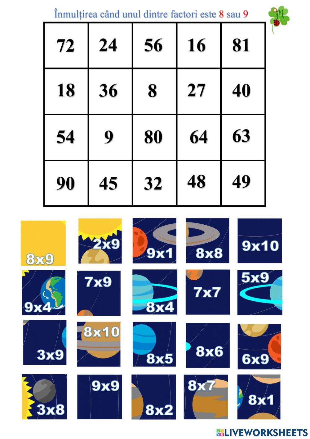 Înmulțirea când unul dintre factori este 8 sau 9. Universul Înmulțirea când unul dintre factori este 8 sau 9. Universul