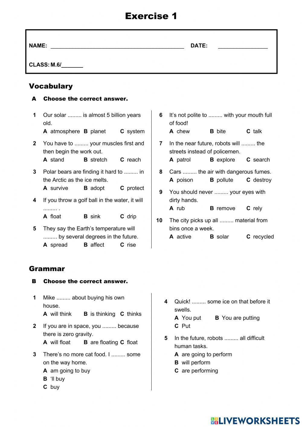 Reinforcement Worksheet 1 for M.6