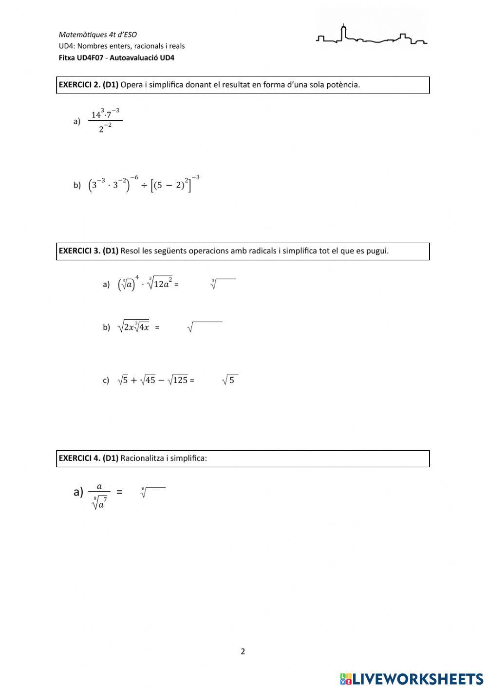Autoavaluació Unitat 4: Nombres enters, racionals i reals