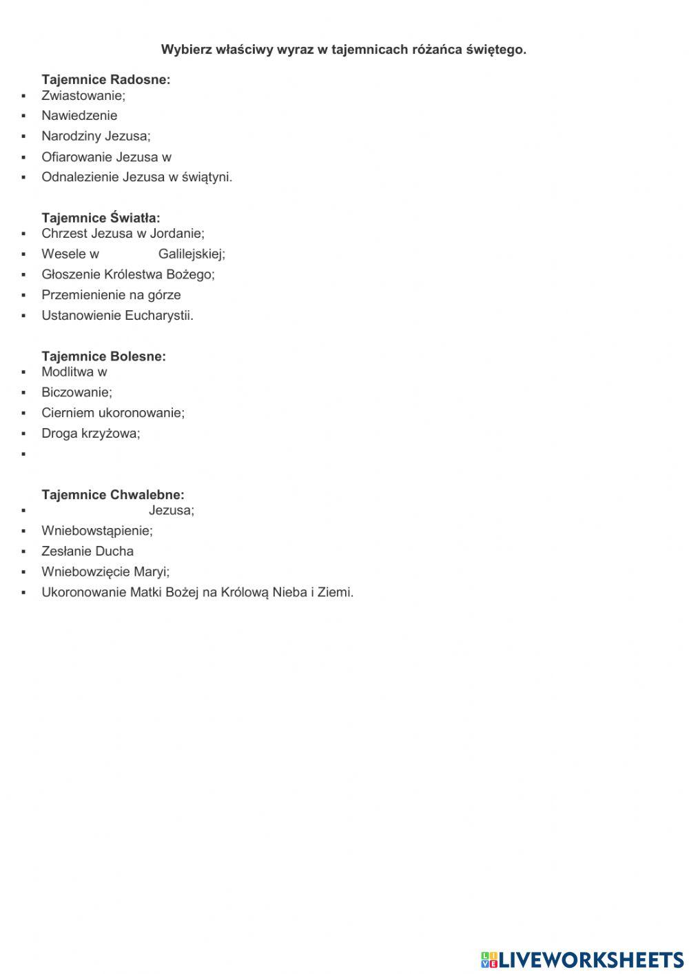 Tajemnice różańca świętgo