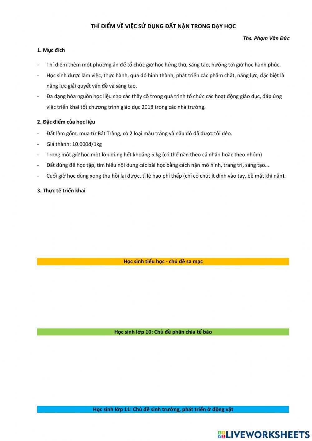 Sử dụng đất nặn trong dạy học