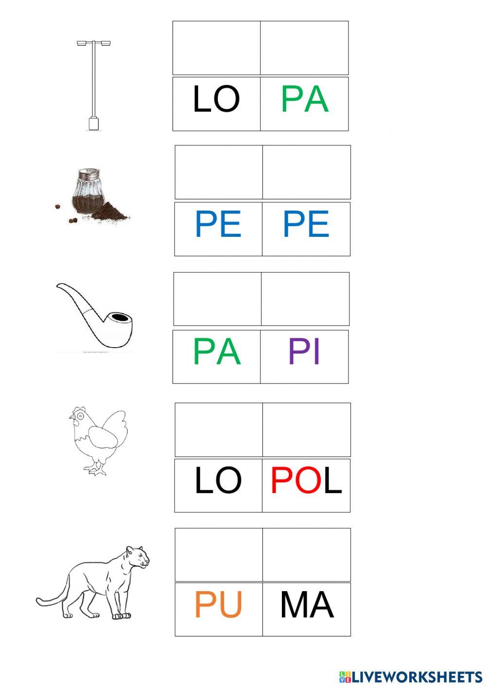 Riordina le sillabe (parole con sillabe PLMR)