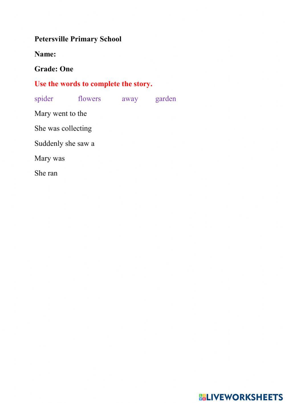 Use given words to complete story