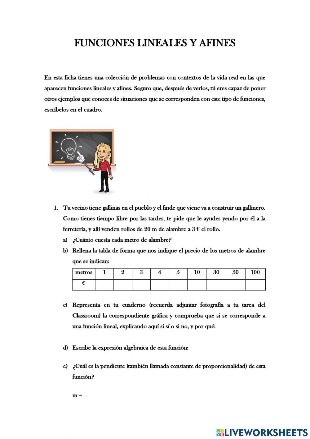 Funciones lineales y afines, situaciones cotidianas