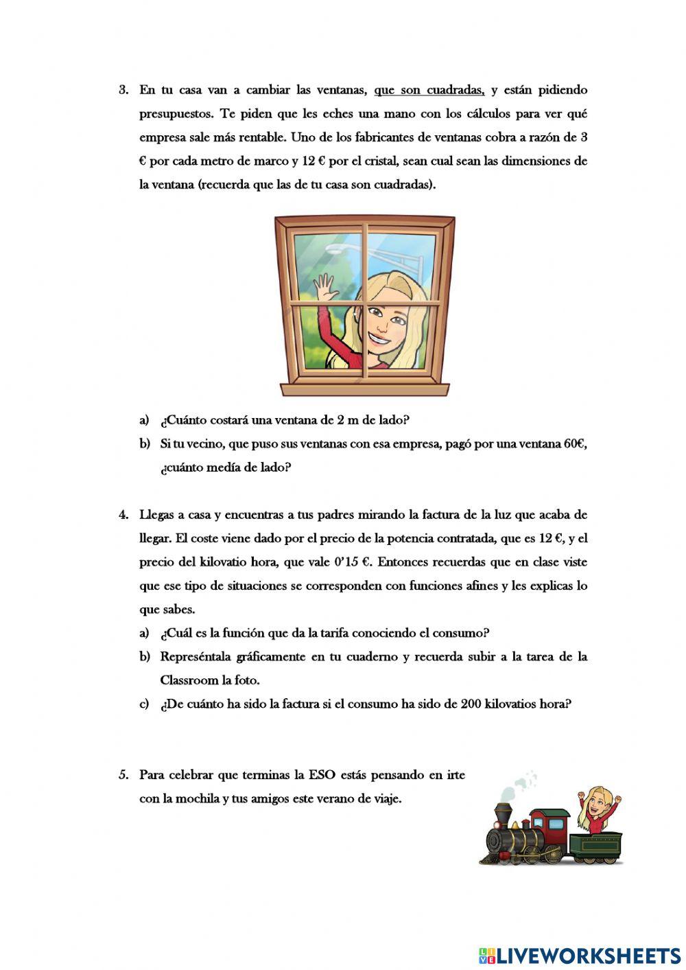 Funciones lineales y afines, situaciones cotidianas