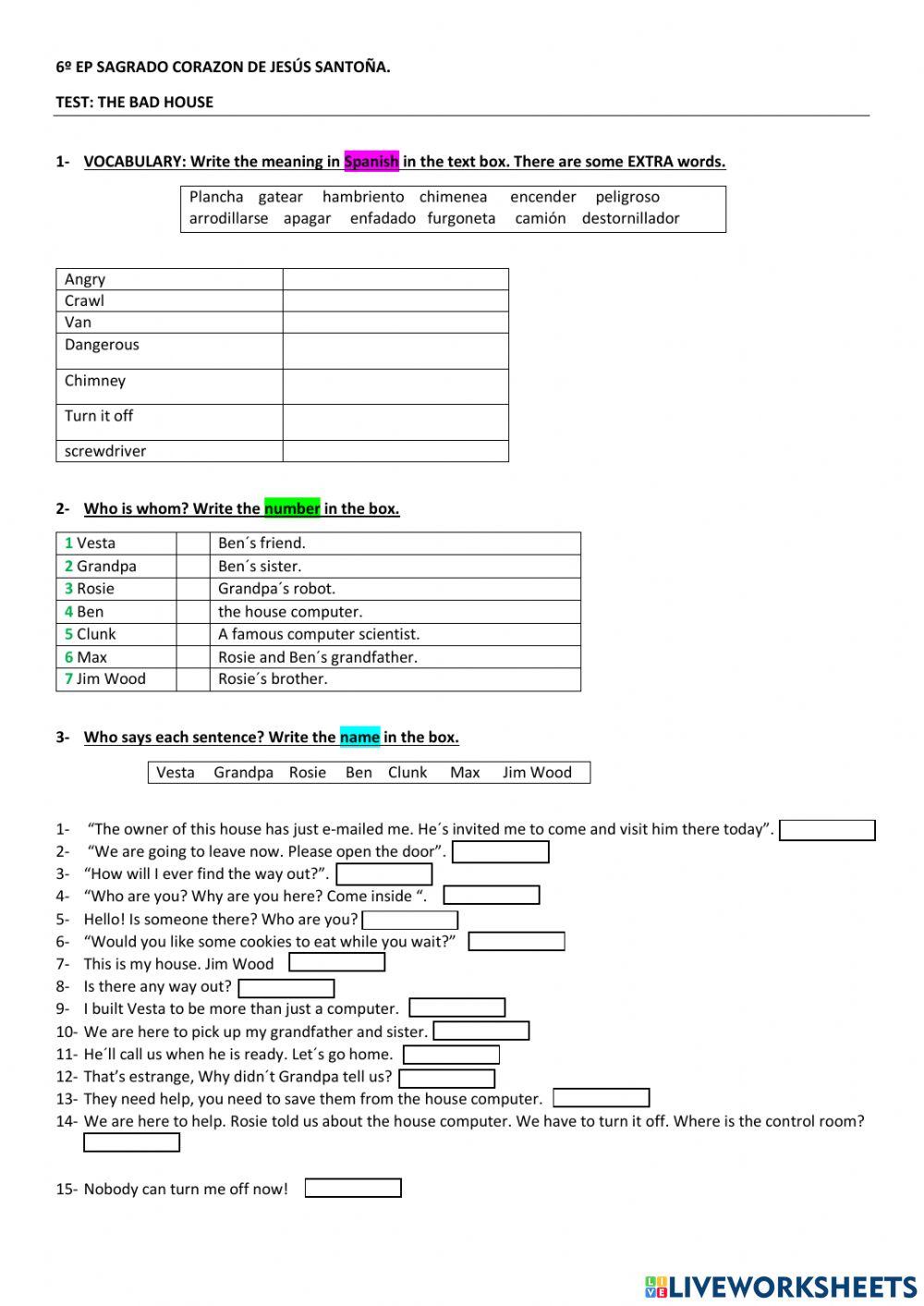 Mad House reading test