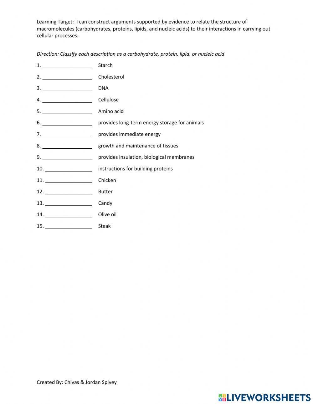 Biology Milestones Prep - Macromolecules Part 2