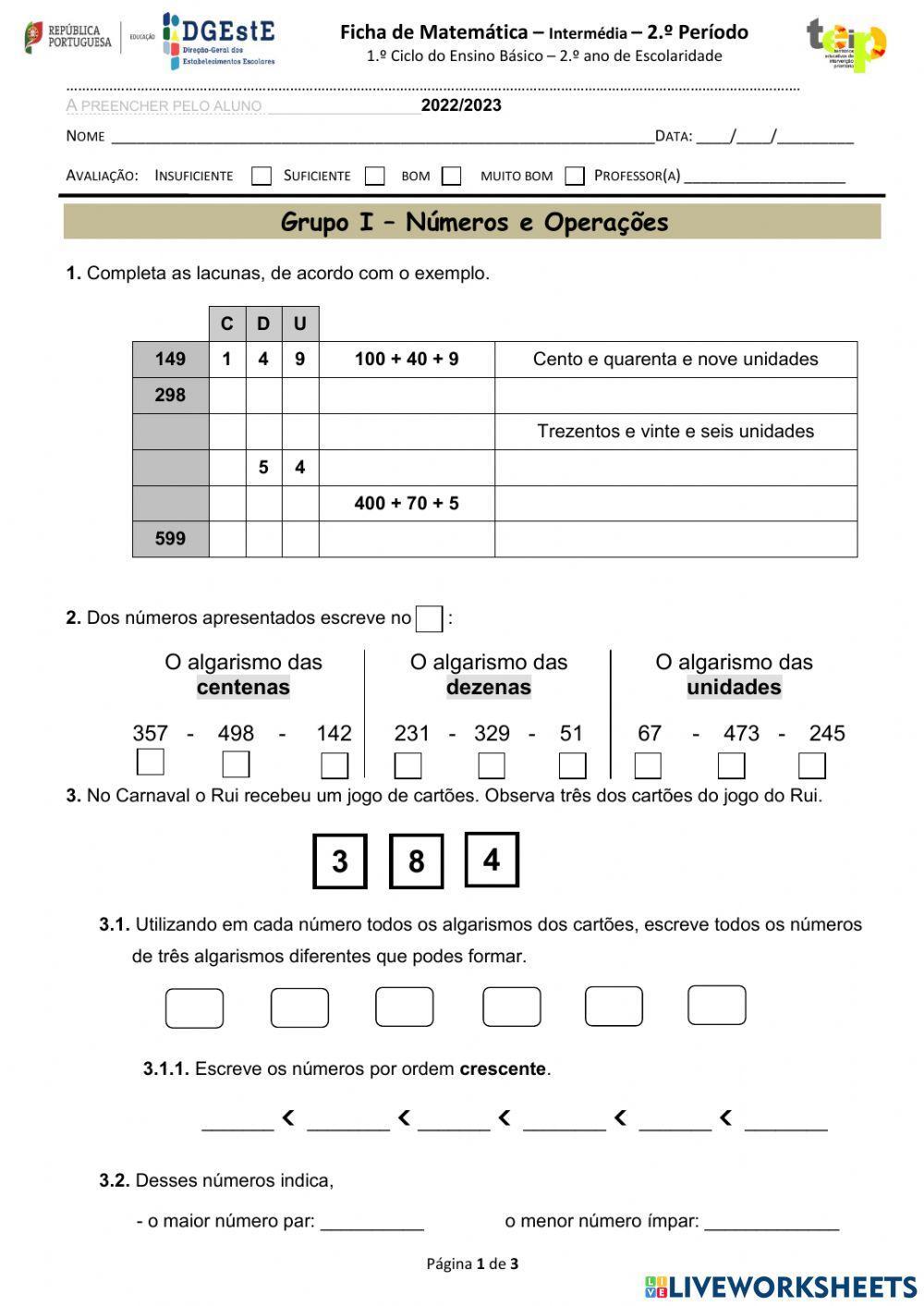 Ficha Intercalar Matemática-partilha