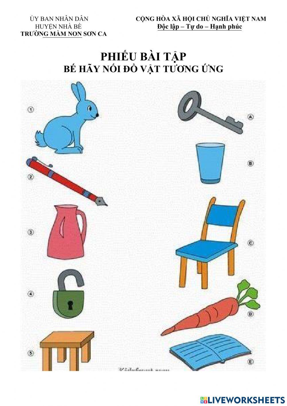 Bé hãy nối đồ vật tương ứng