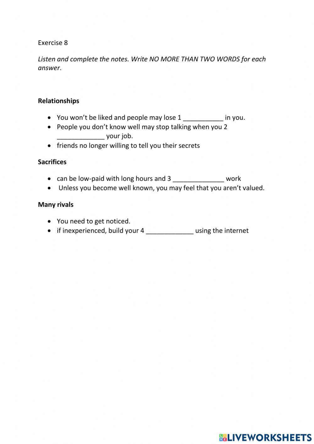IE3, Unit 7, Listening, Exercise 8