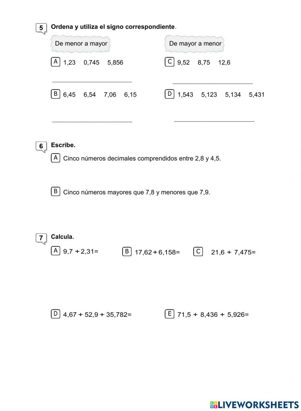Ejercicios decimales
