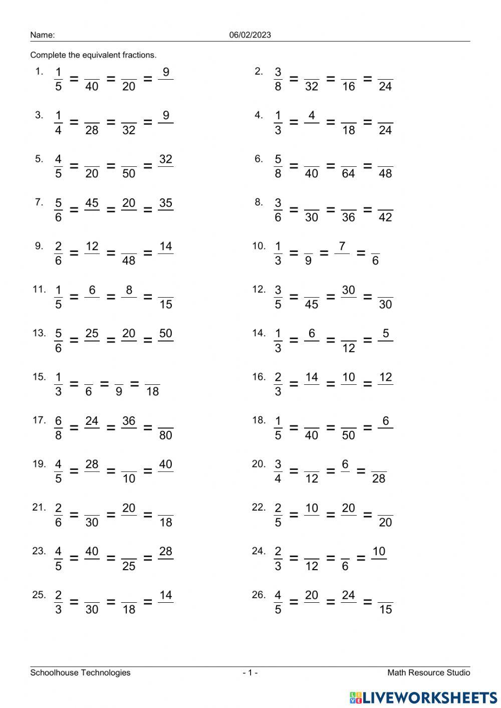 WW L2 Equivalent Fractions