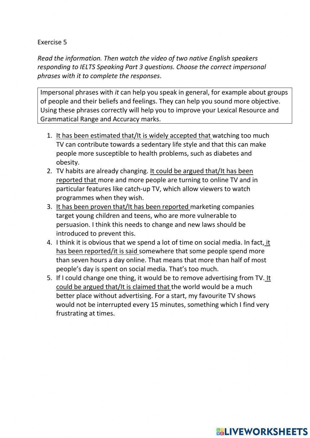 IE3, Unit 7, Speaking, Exercise 5