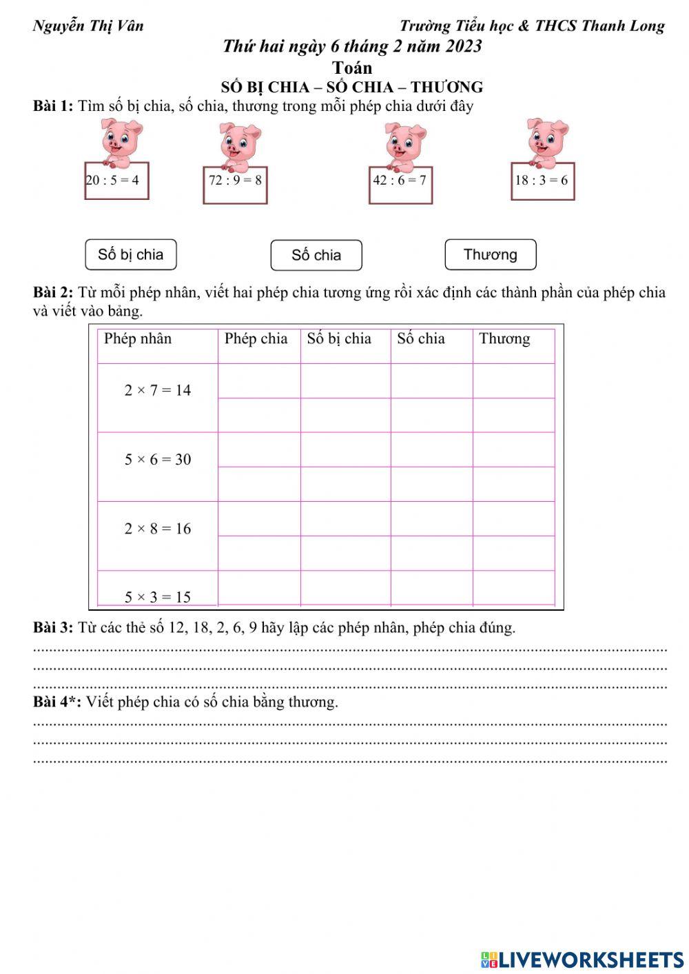 Số bị chia- Số chia- Thương