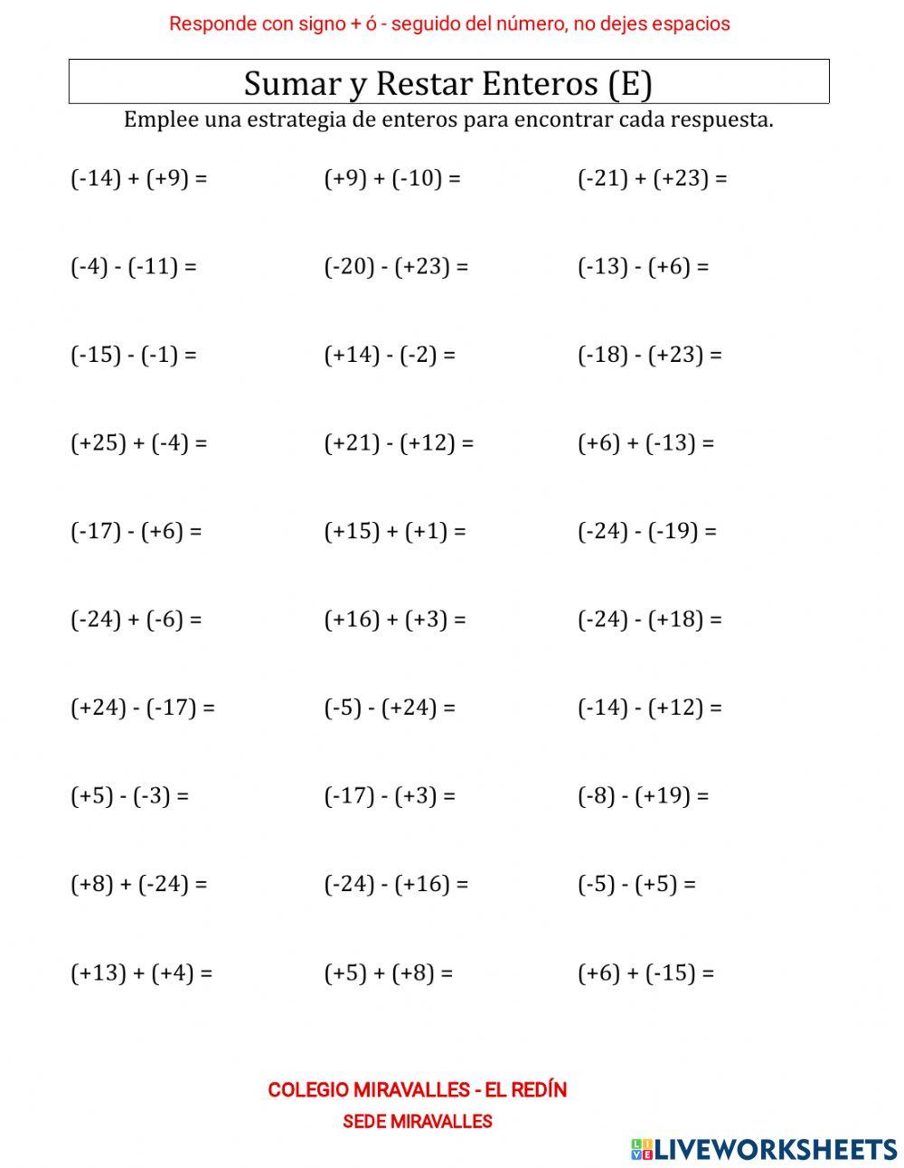 Sumar y restar enteros