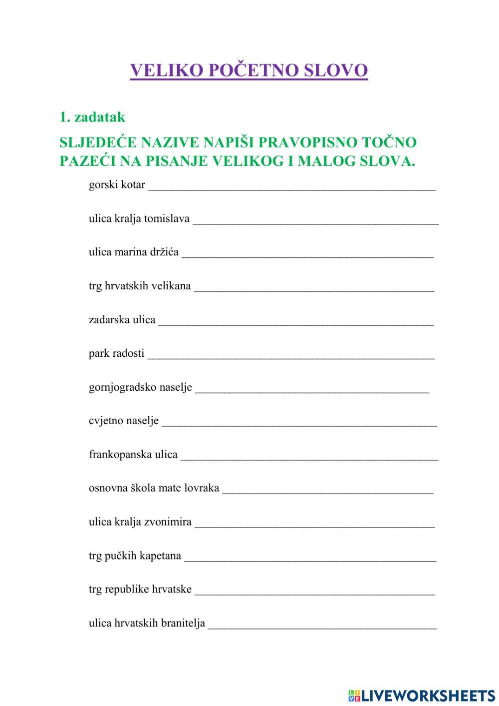 Veliko početno slovo - 6. (2. pol.)