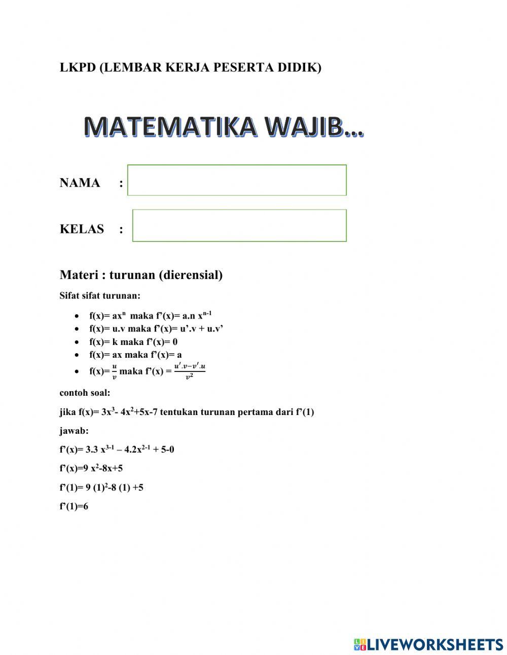 Materi turunan kelas 11