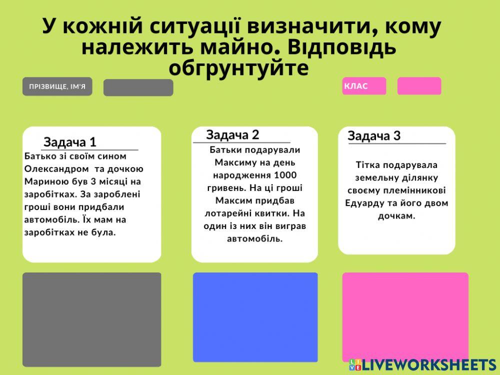Практична робота. Власність неповнолітніх