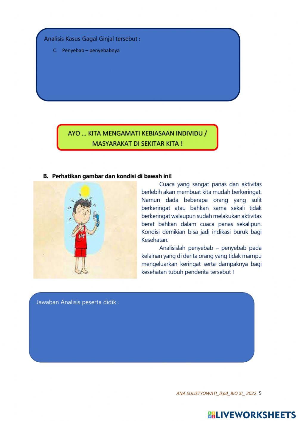 Lkpd sub materi : penyakit - gangguan sistem ekskresi manusia