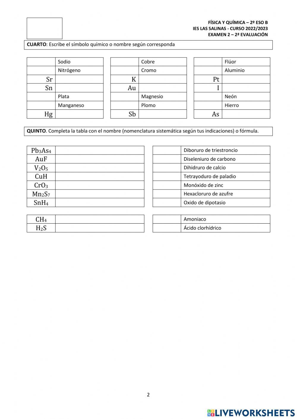 Examen átomo y formulación - ACS