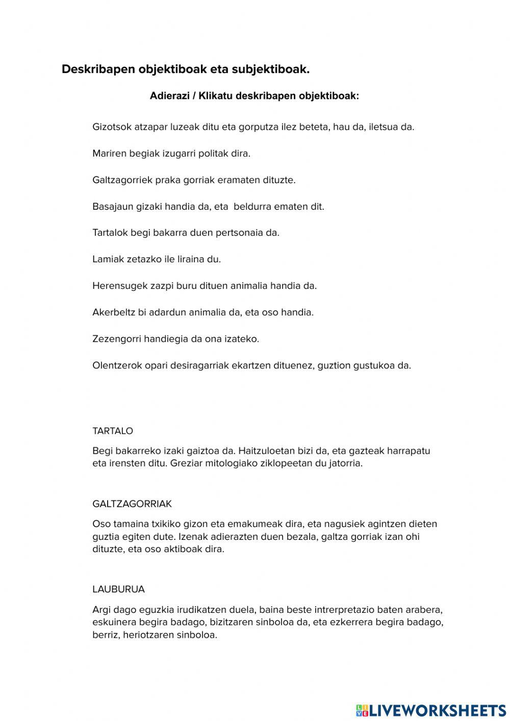 Deskribapen objektiboak subjektiboak Deskribapen objektiboak subjektiboak