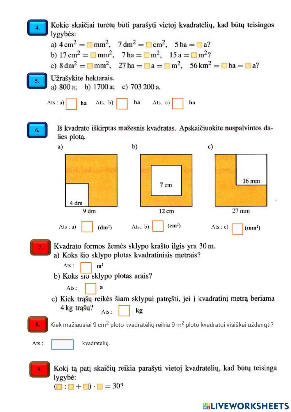 Skaičiaus kvadratas. Ploto vienetai 5 klasei