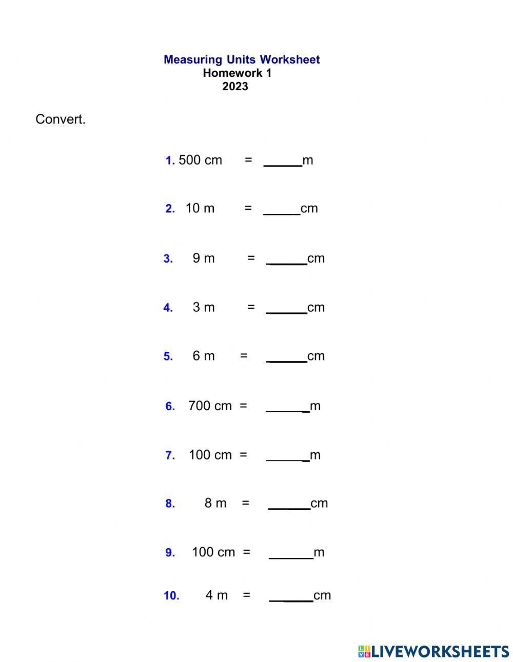 Measuring Units Worksheet worksheet | Live Worksheets