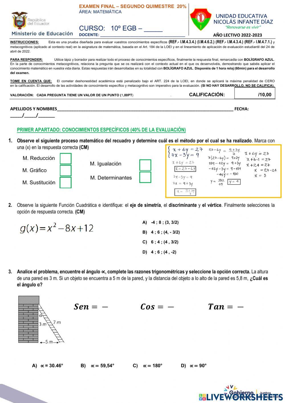 Evaluación de segundo quimestre