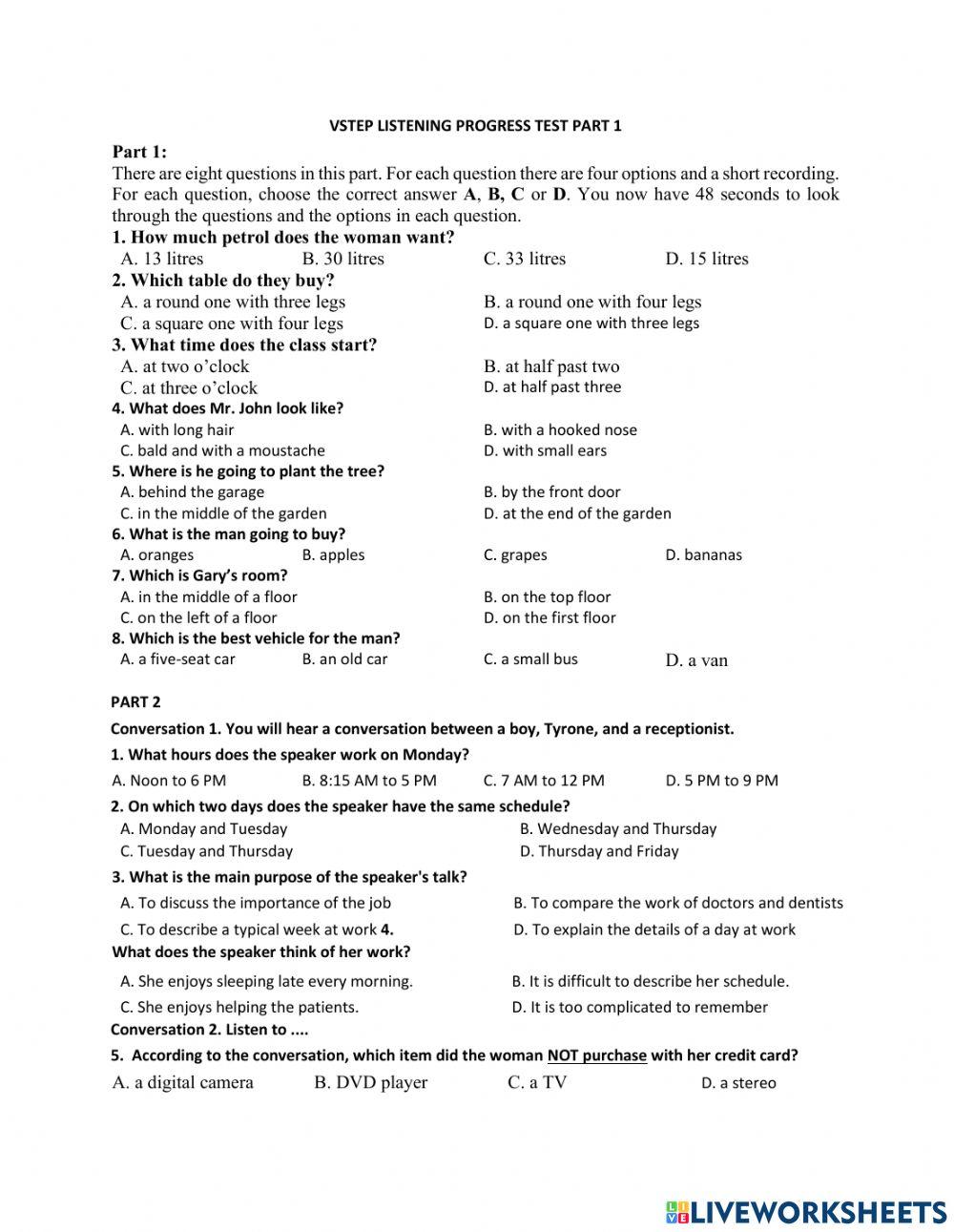 Vstep listening progress test
