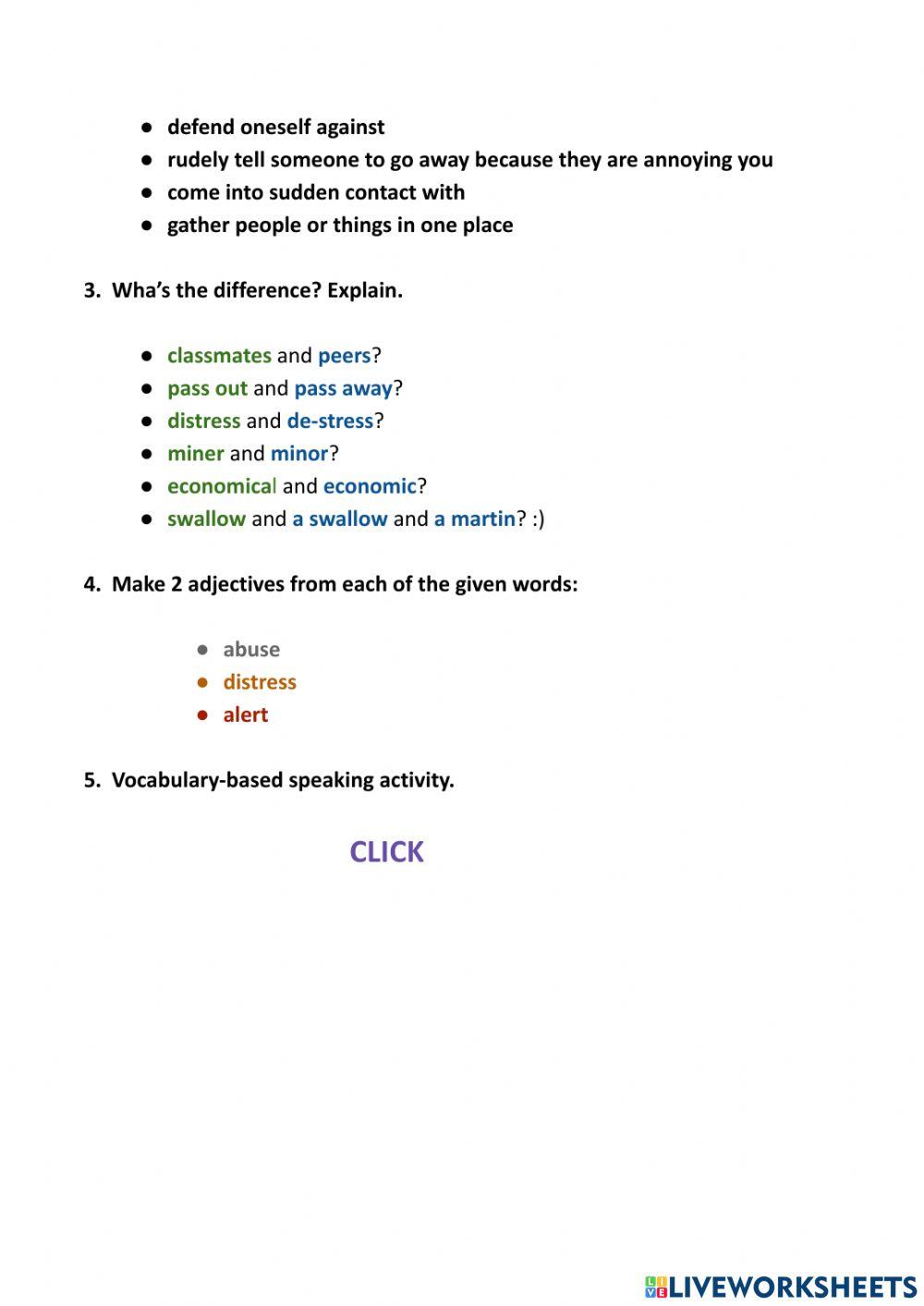 Vocabulary revision and practice
