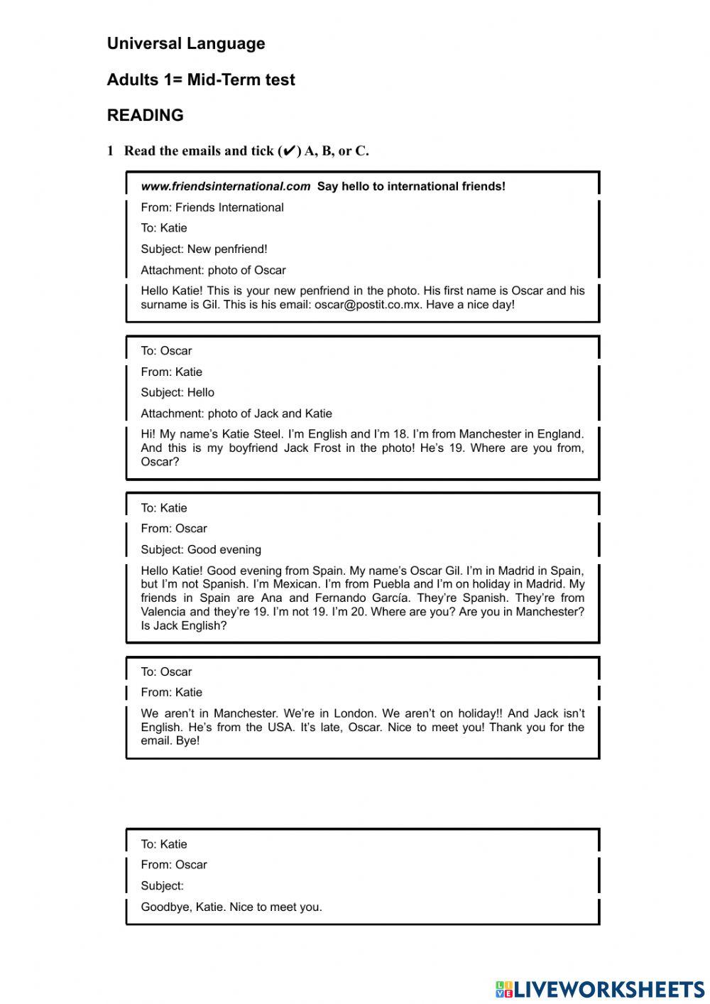 Adults 1: MID-TERM TEST