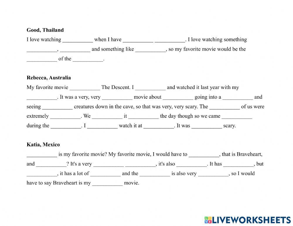 TV-TV Programs-6 ppl Fav Movie Dictation Exercise